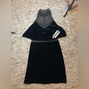 NWT Design Lab black velvet lace sheer A line dress sz L